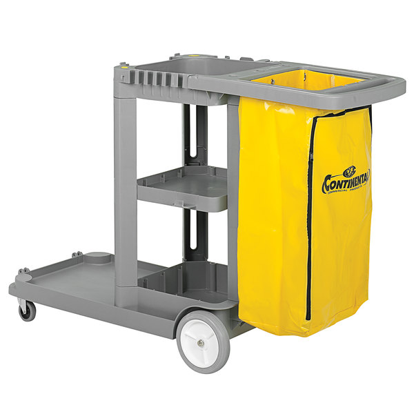 Continental 184GY Gray Janitor Cart with Vinyl Bag